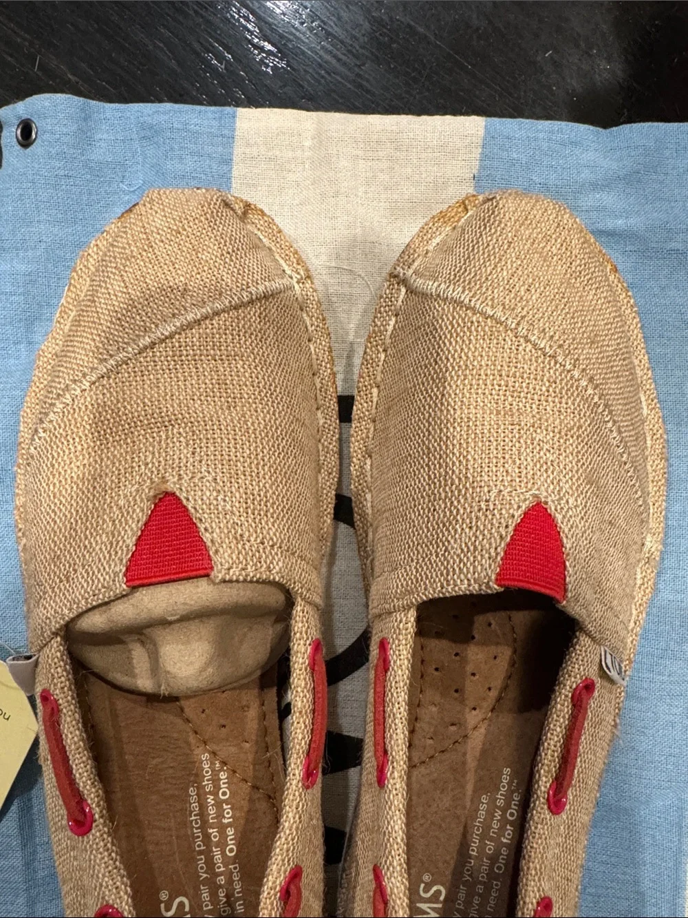 Toms Kids Slip-On Moccasins in Tan with Red Accents